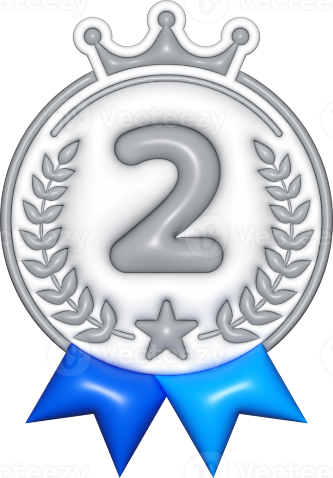 medal 3d sign, number 2 emblem bronze white icons, certificate element, badge symbol png