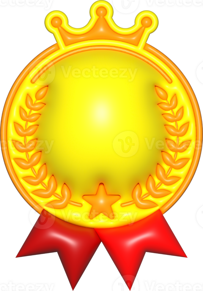 yellow gold medal 3d sign, template emblem icon, certificate element, badge symbol png