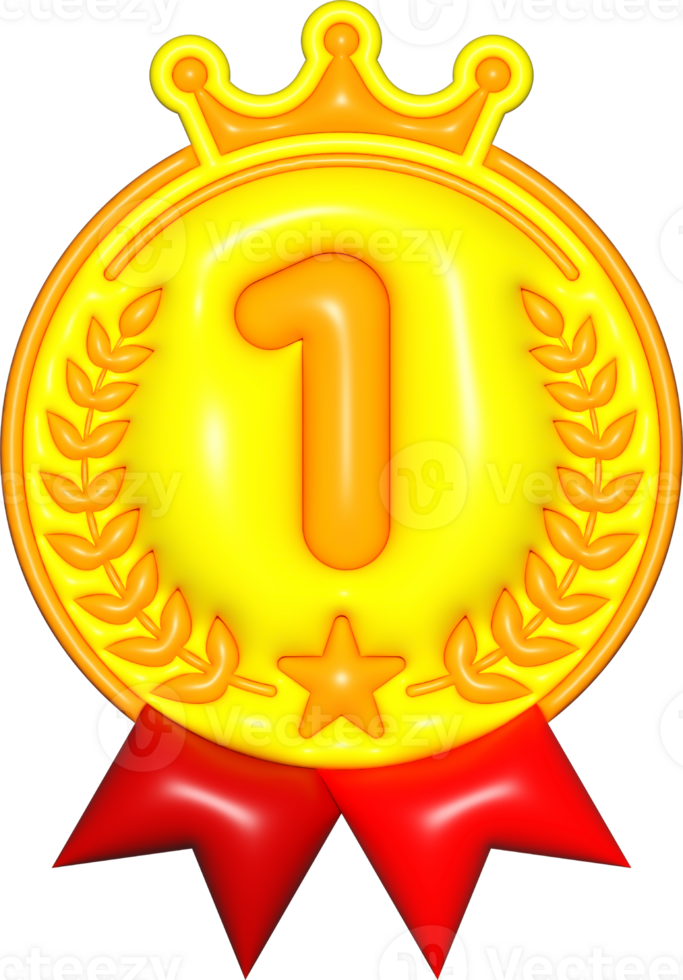 medal 3d sign, number 1 emblem yellow for a icons, certificate element, badge symbol png