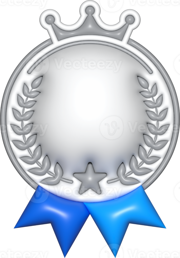 silver white medal 3d sign, template emblem for icon, certificate element, badge symbols png