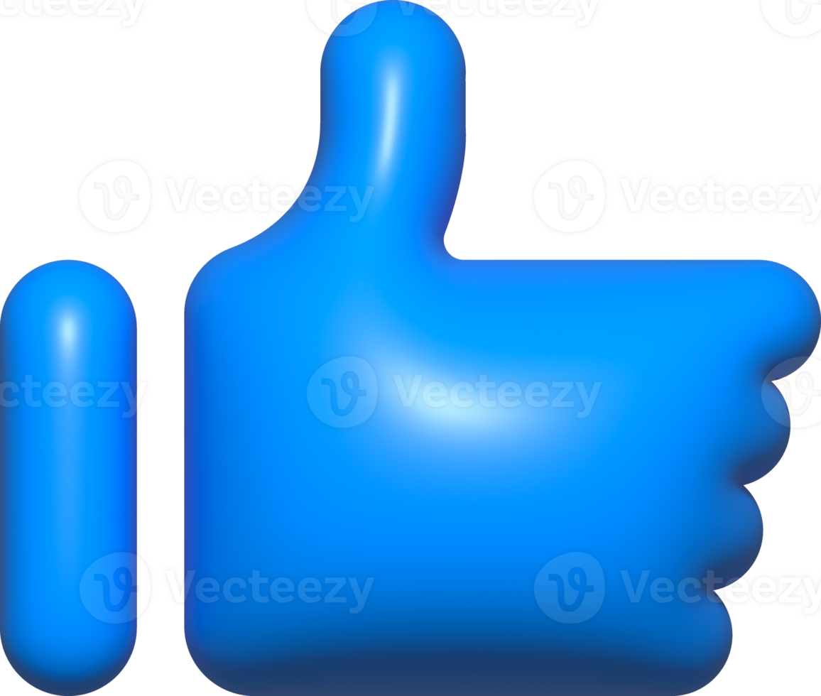 3D like icon blue, hand thumb up for button png