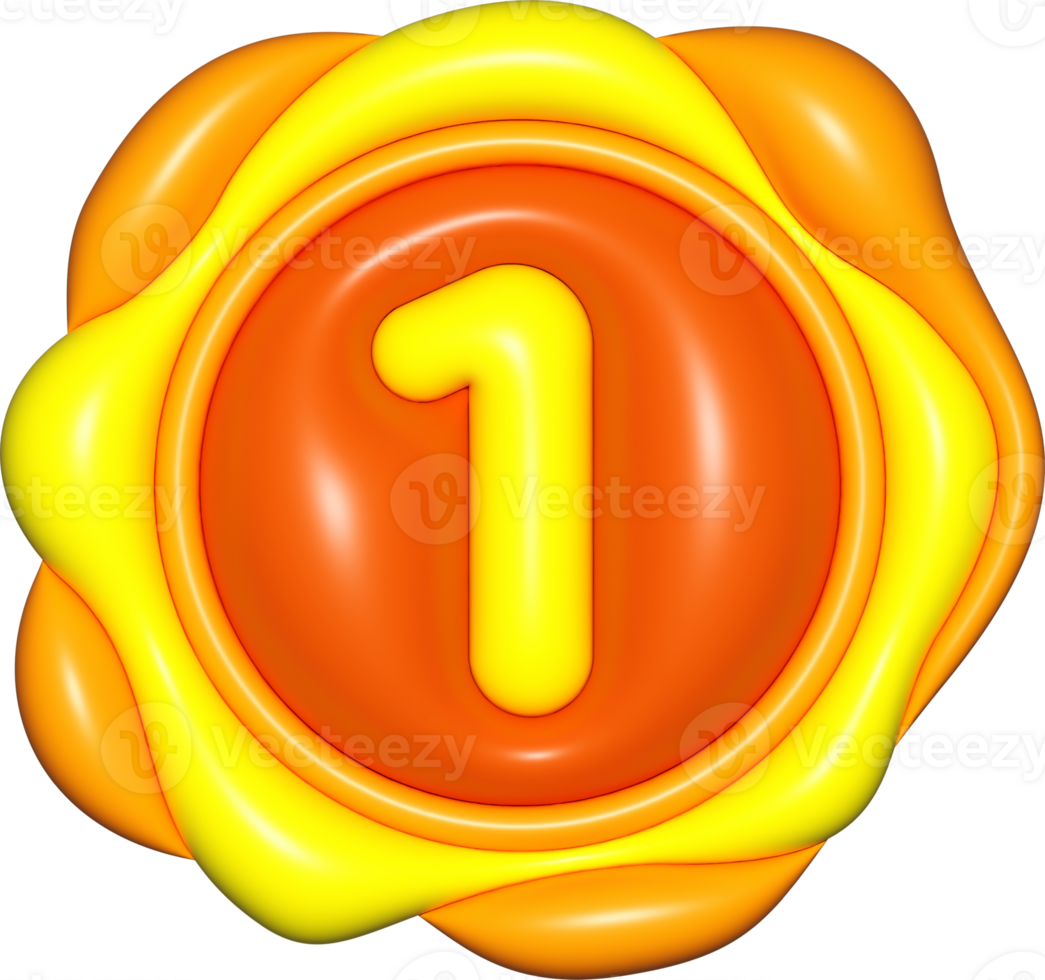 medal 3d sign, number 1 emblem yellow for icons, certificate element, badge symbol png