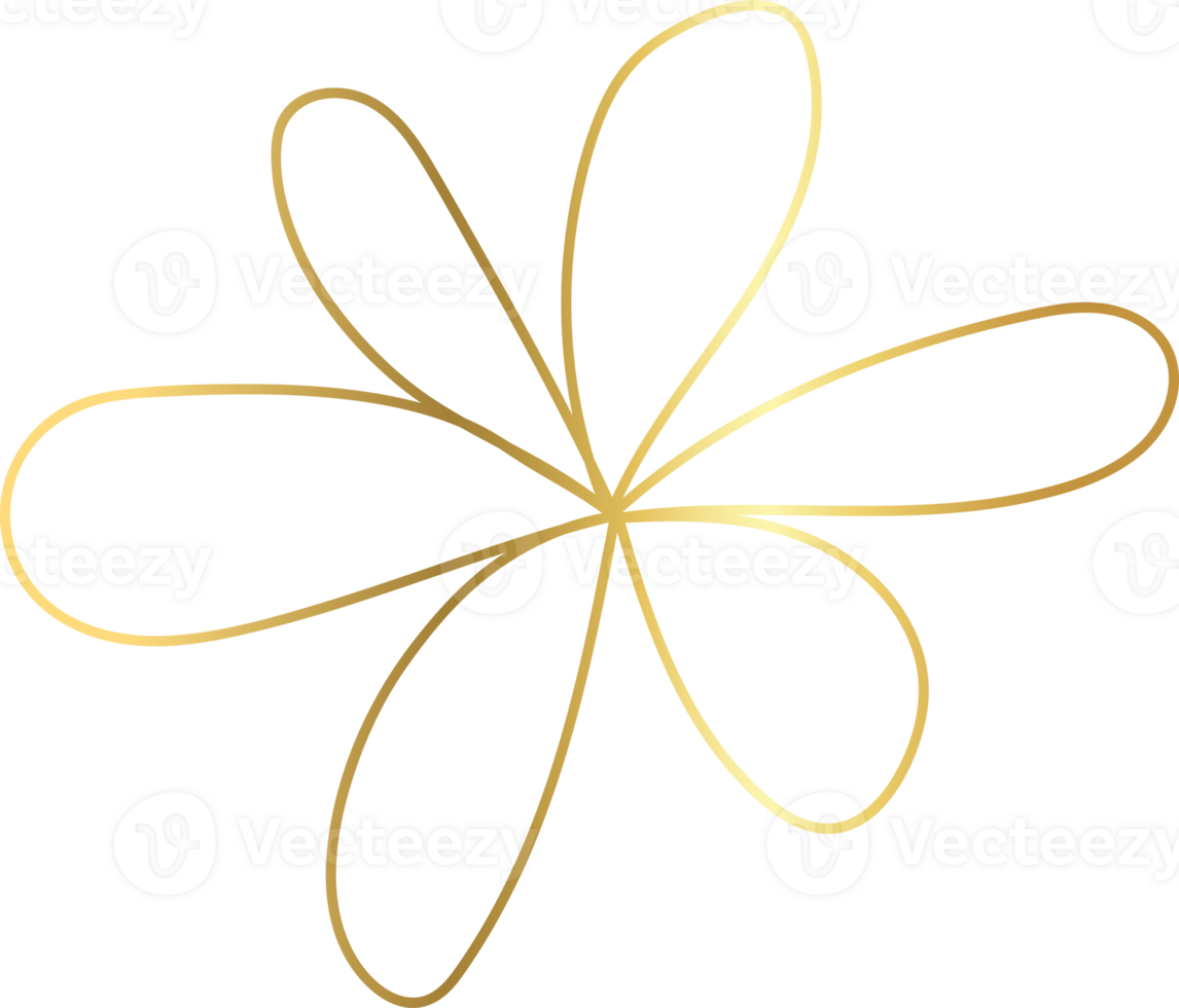 gold flower line doodle, floral golden line art png