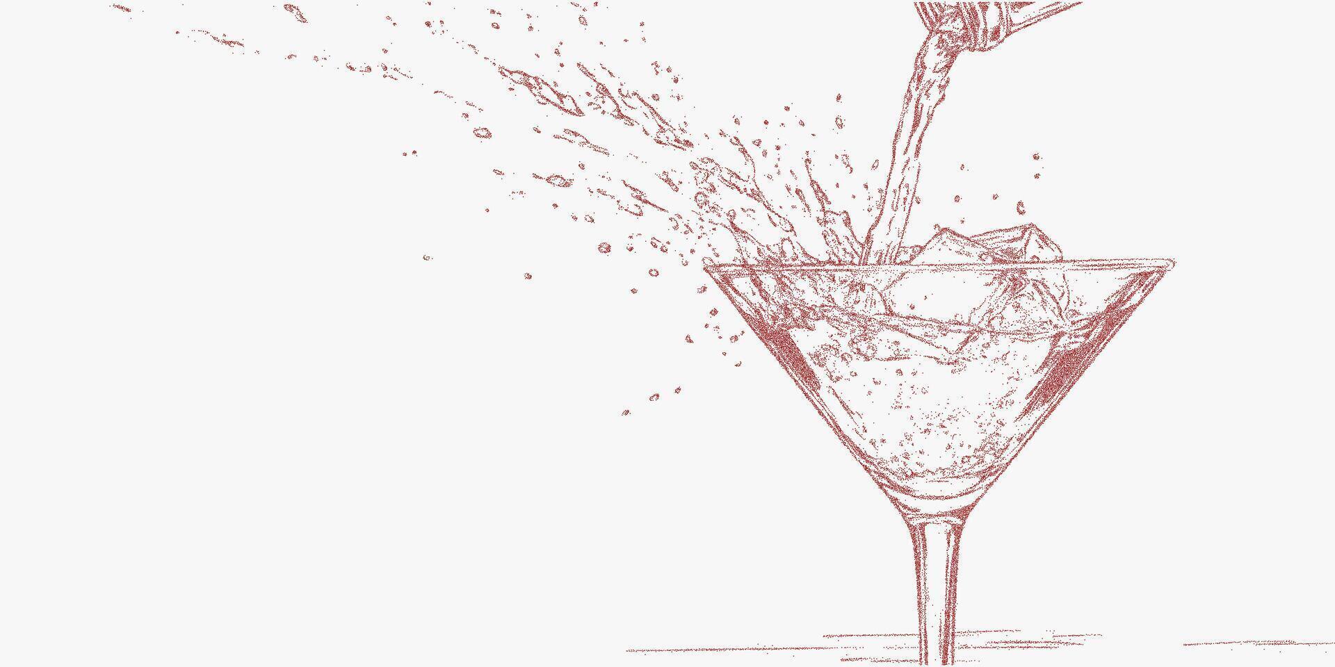 Hand drawn festive aperitivo and Italian style drink with noisy gritty dot halftone effect. Vintage ink sketch and retro pop art stipple for stylish restaurant illustrations. vector
