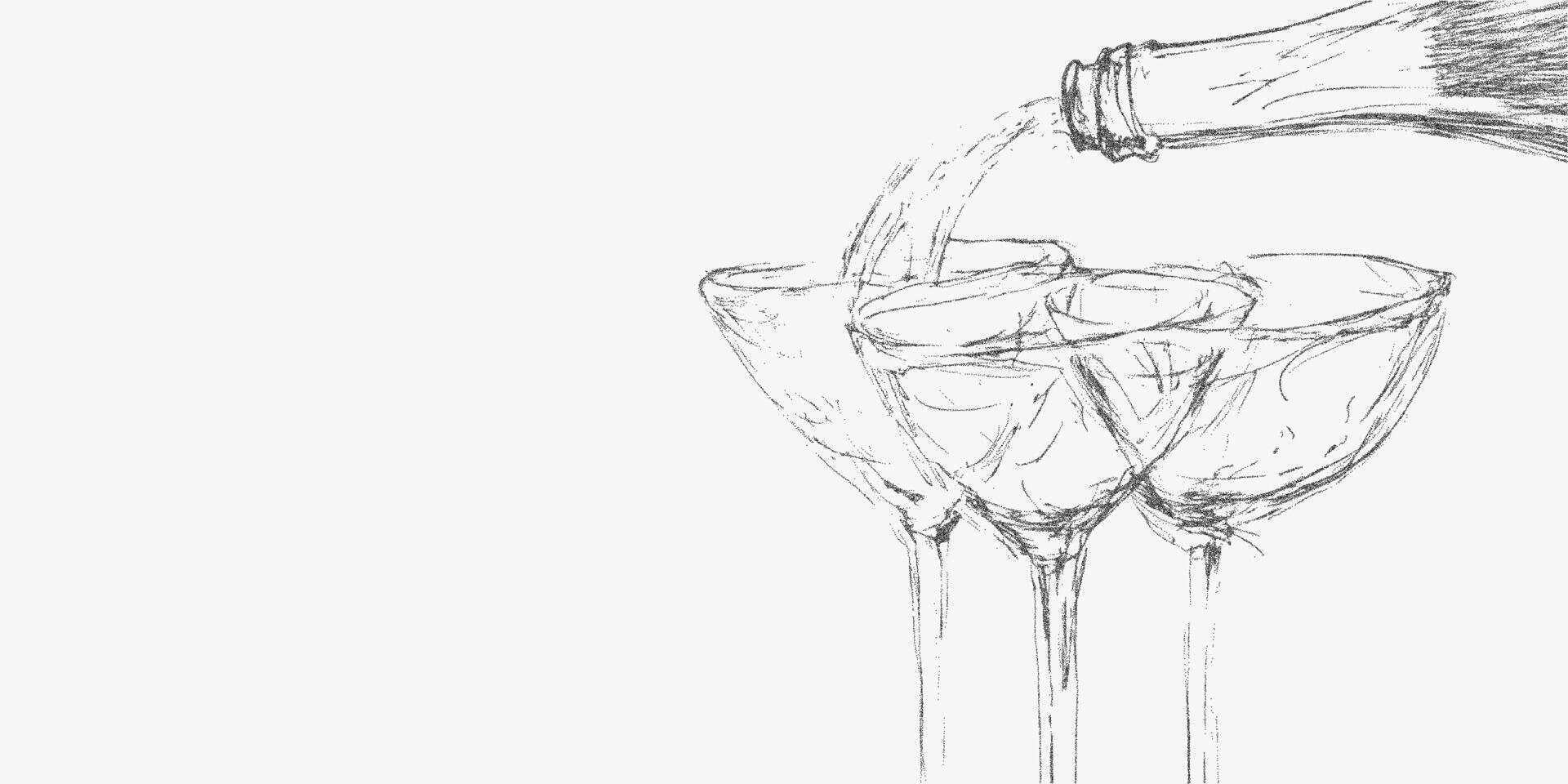 Hand drawn set of cozy cafe drinks and Italian style cocktails with noisy gritty dot halftone effect. Vintage ink sketch and retro pop art stipple design for festive menus. vector