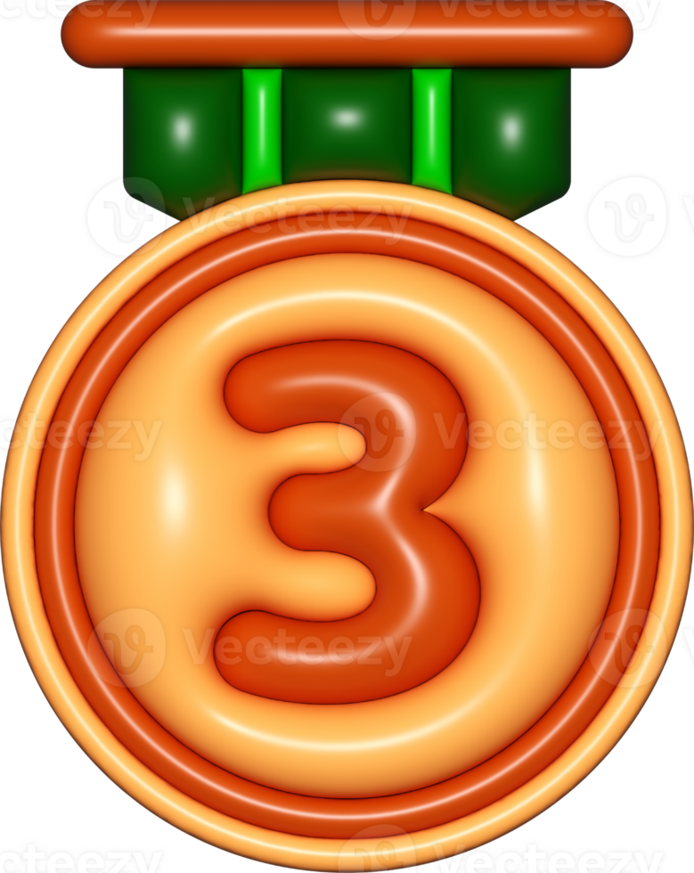 medal 3d sign, number 3 emblem copper brown icon, certificate elements, badge symbol png