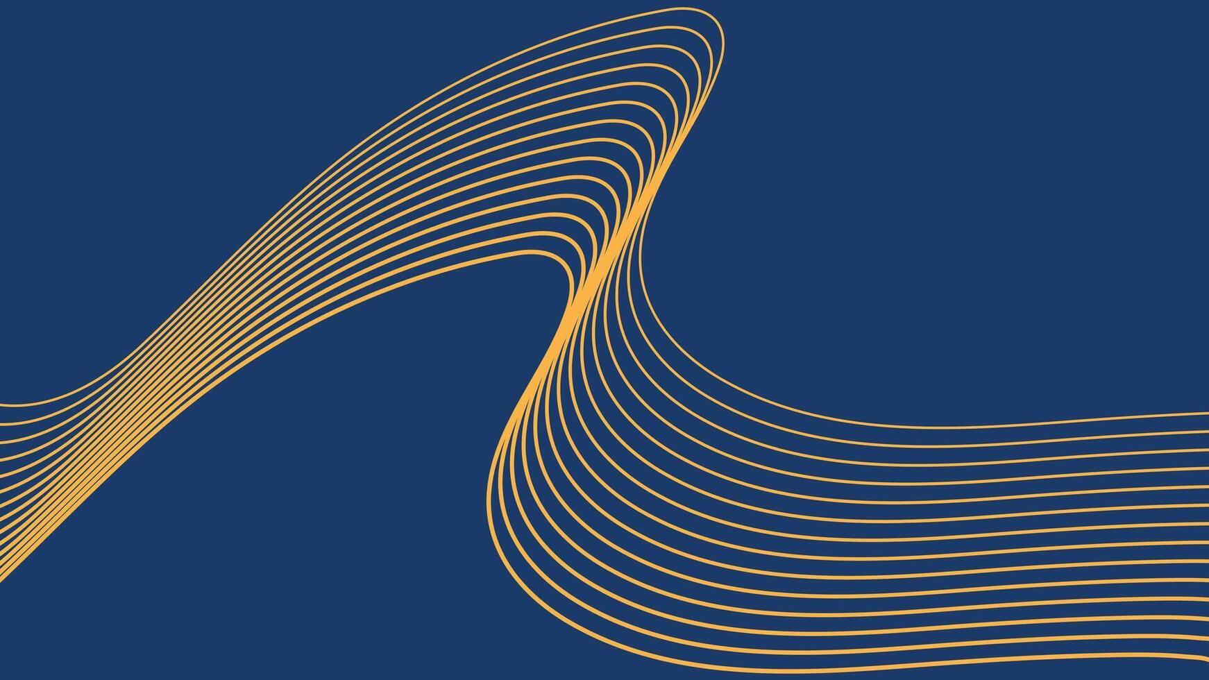 Yellow Flowing Wave Lines On Deep Blue Background vector