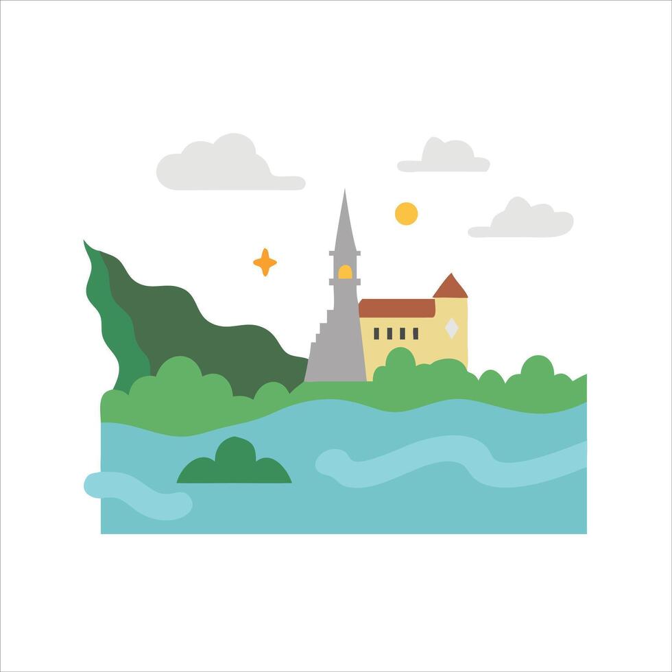 Castle besides sea vector