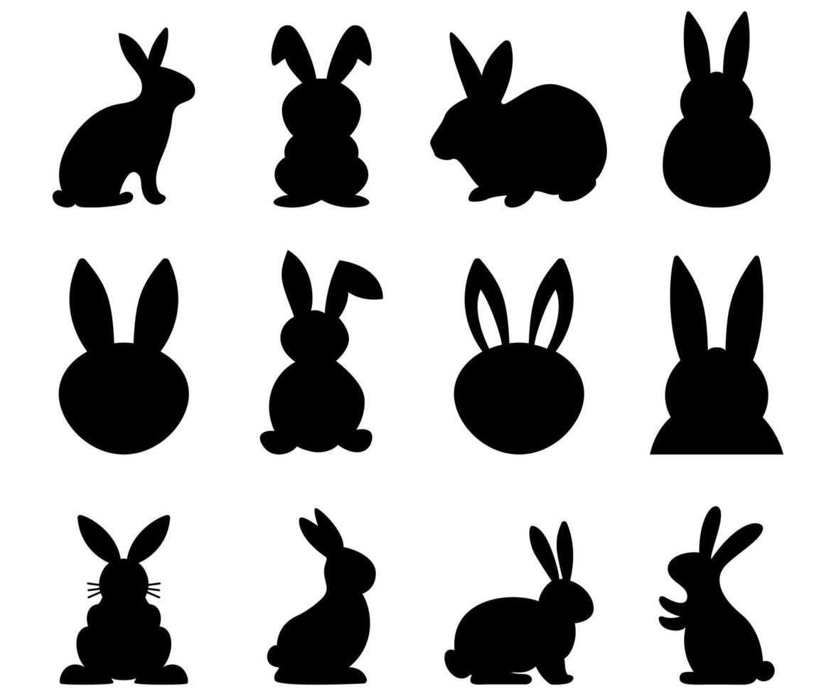 Rabbit shadow silhouette collection cute bunny set mammal wildlife illustration vector