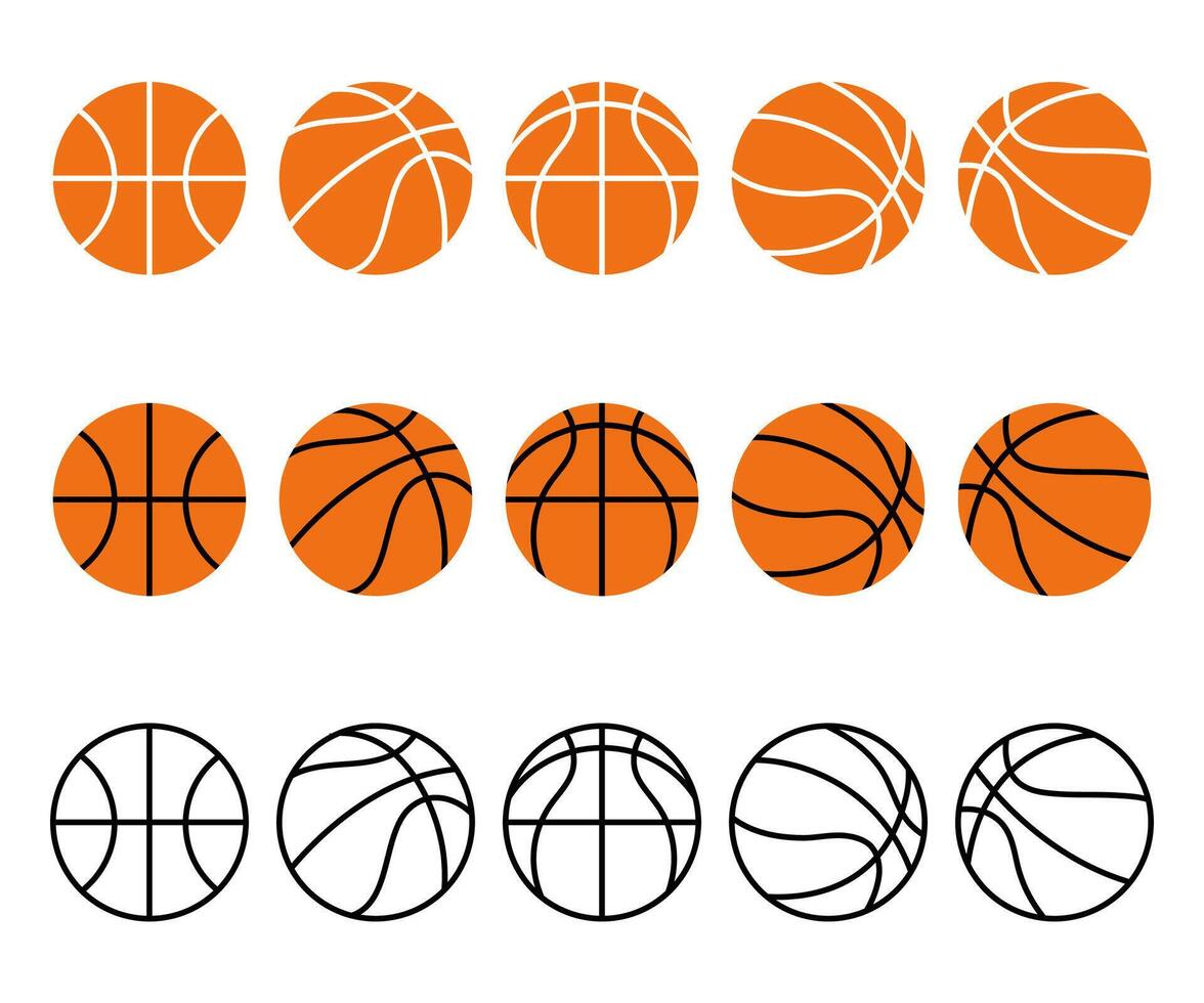 basketball balls in different views collection cartoon hand drawn vector