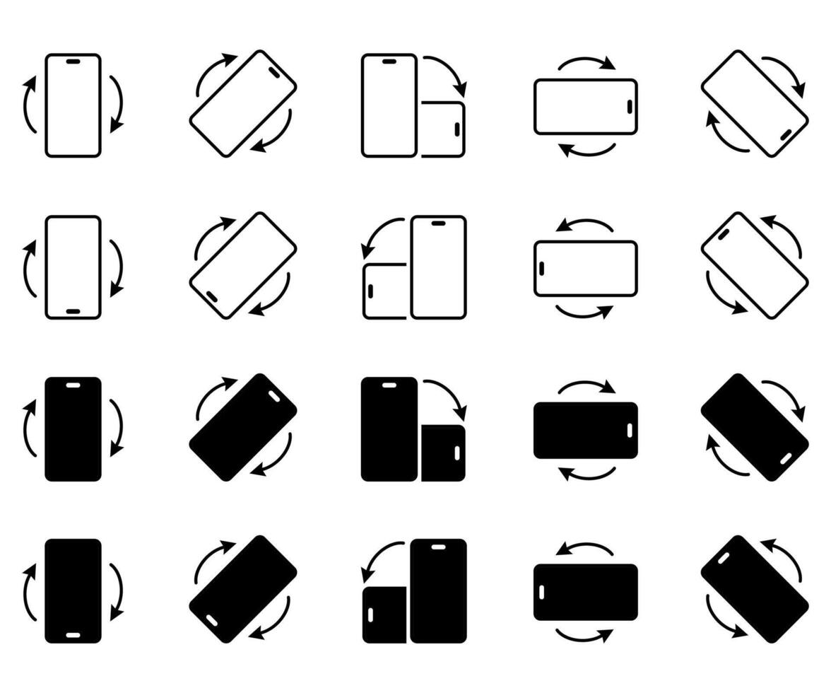 Smartphone rotation device orientation rotate mobile screen icon set flat design vector