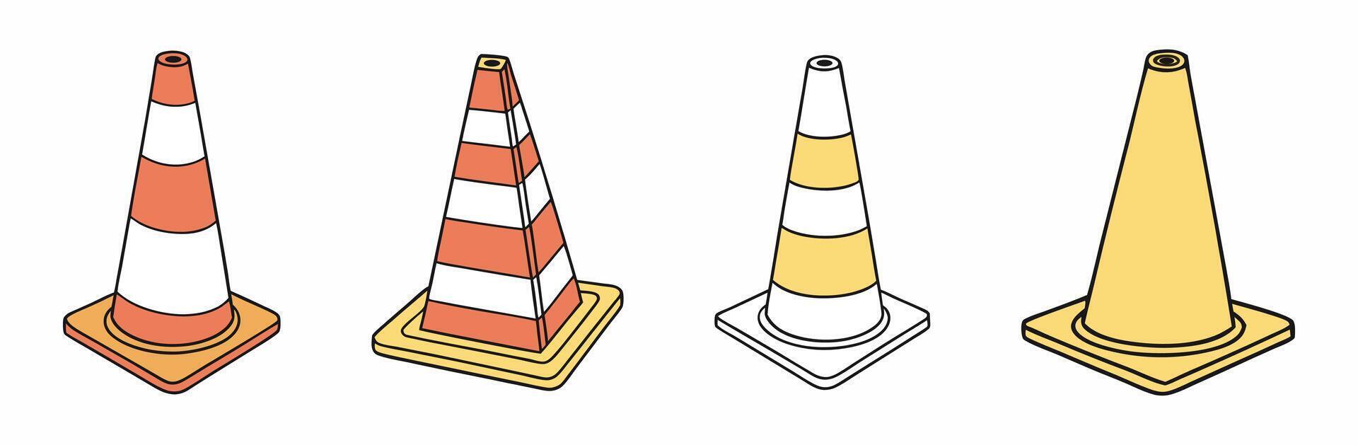 Isometric Illustration of Traffic Cones in Various Colors vector