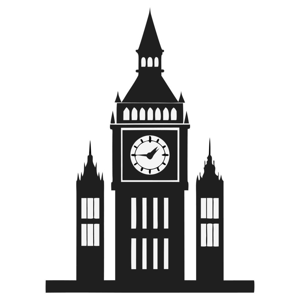 A Black and White Illustration of the Elizabeth Tower in London England vector