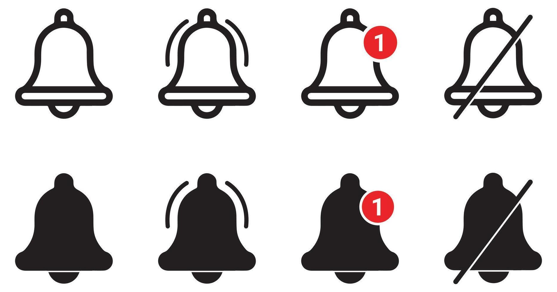 Notification Bell Icons On Off Ringing and New Message vector
