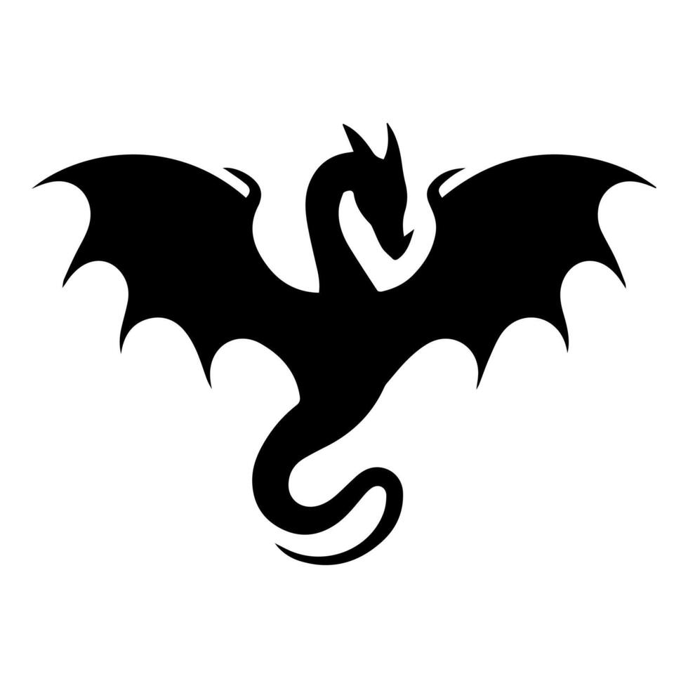 A Black Silhouette of a Dragon with Wings Spread Wide in Flight vector