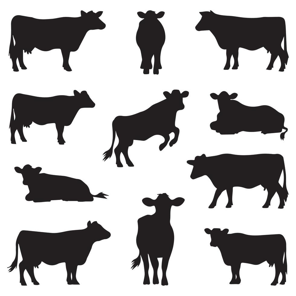 A Collection of Cow Silhouettes in Various Poses vector
