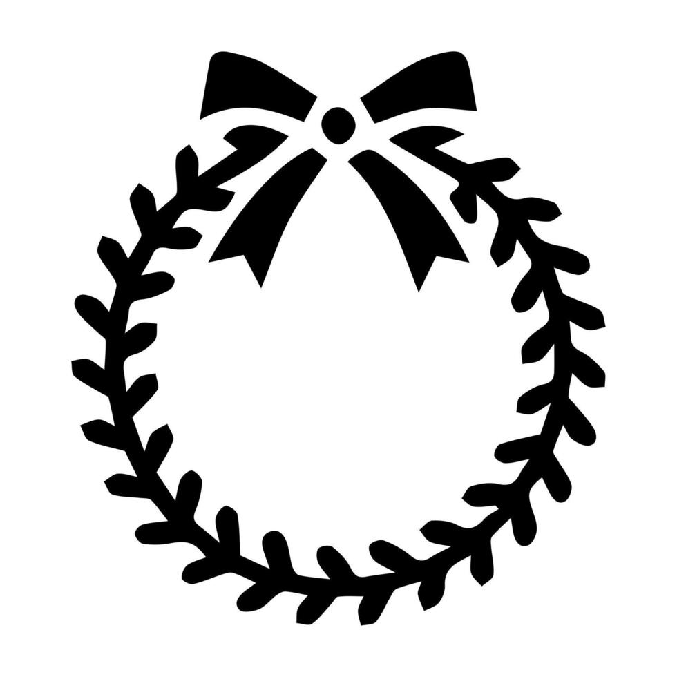 Simple Black and White Christmas Wreath Image with a Bow vector