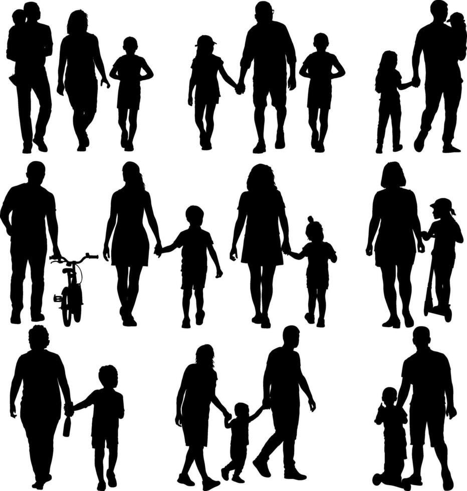 Set silhouette happy family on a white background vector
