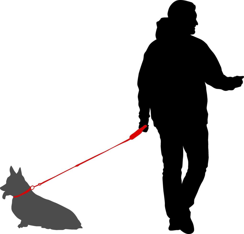 Silhouette on white background of people with a dog for a walk vector