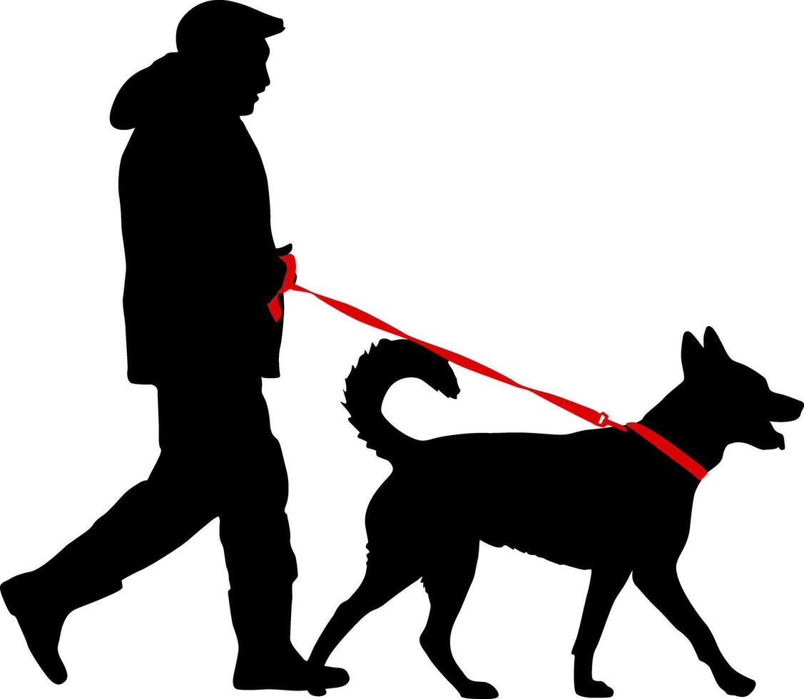 A Silhouette of man and dog on a white background vector