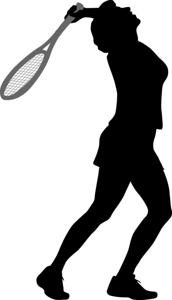 A Black silhouette of female badminton player on white background vector