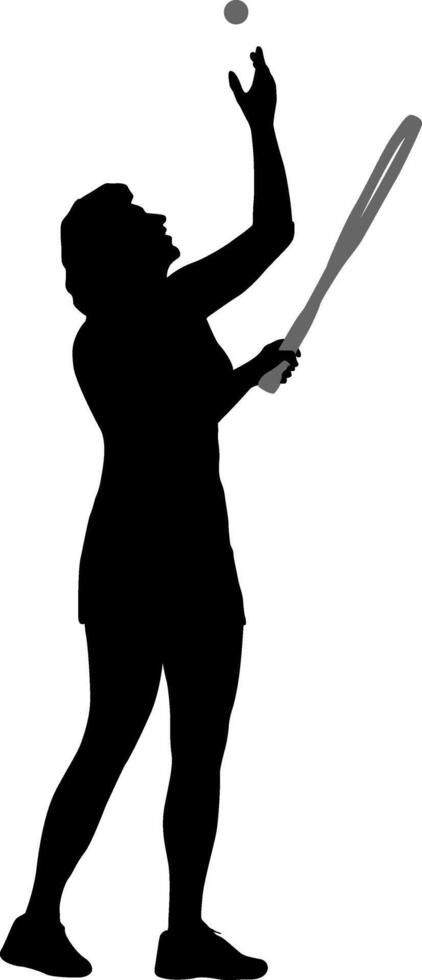 Black silhouette female badminton player on white background vector