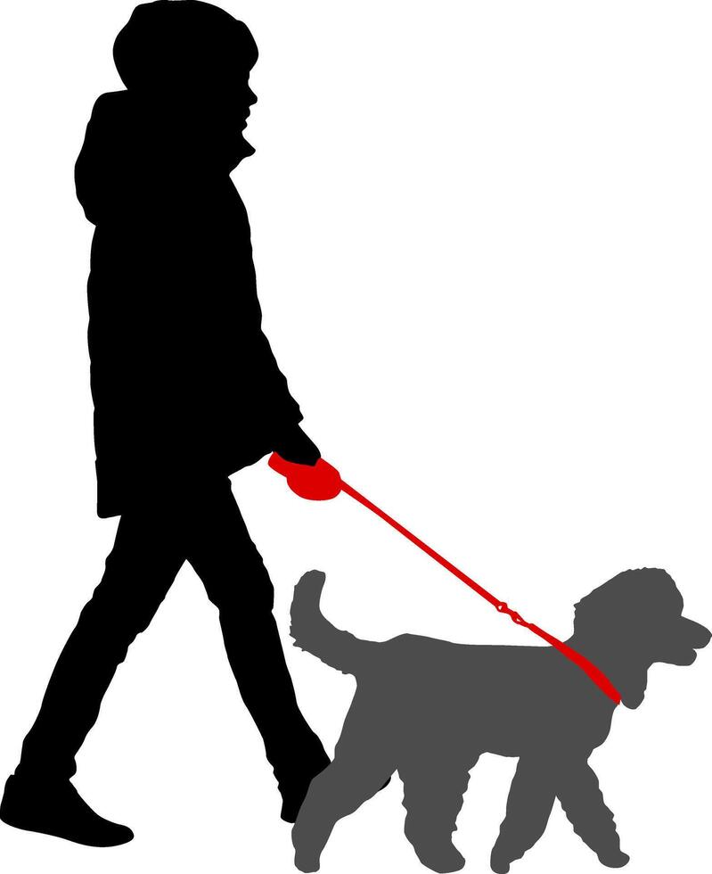 Silhouette on a white background of a people with a dog for walk vector