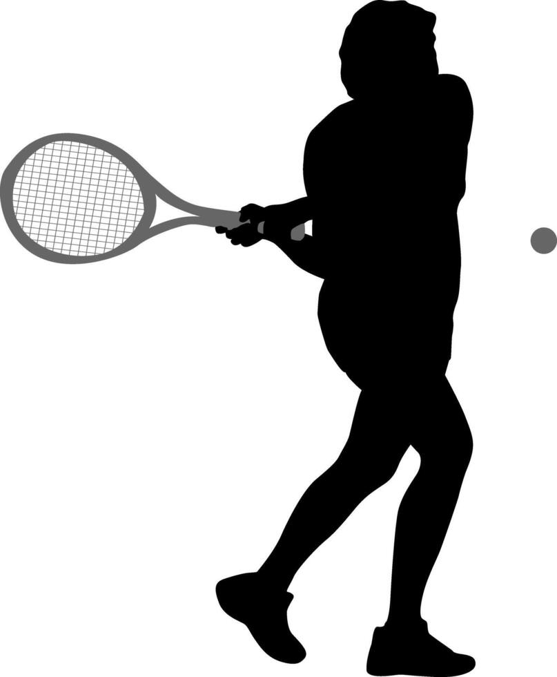Black silhouette of female badminton player on white vector