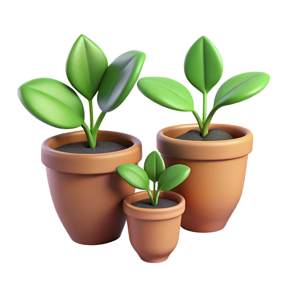 3d render of potted plants illustrating growth and nature with vibrant green foliage png