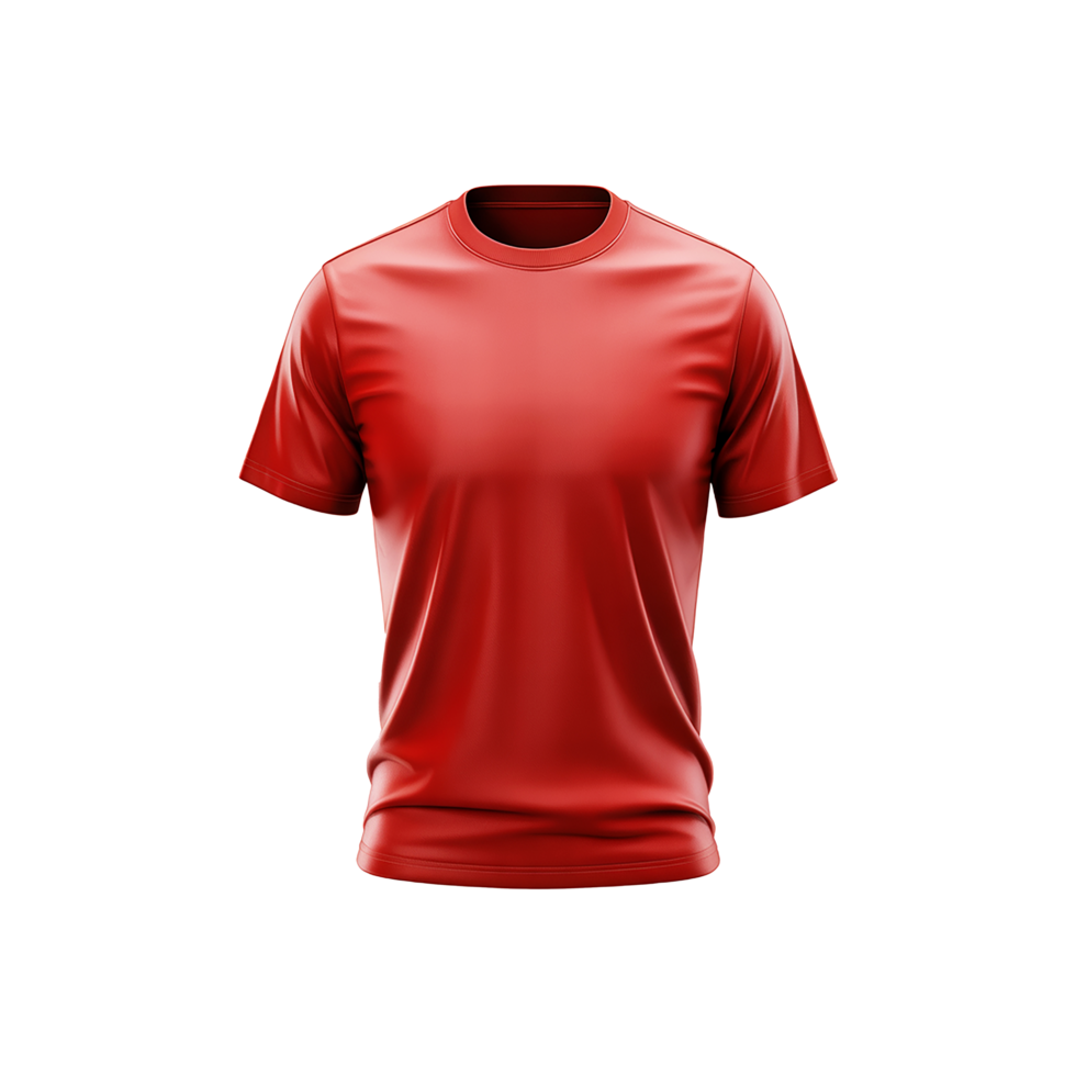 A realistic render of a blank red t-shirt template for apparel design mockups png