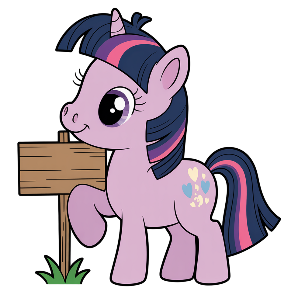 Adorable cartoon pony with sign illustrating friendship and magic in style png