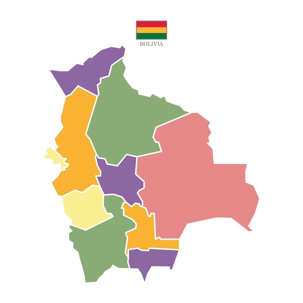 Colored silhouette Bolivia map. Flat map Bolivia. Part South America map. Illustration with national flag. vector