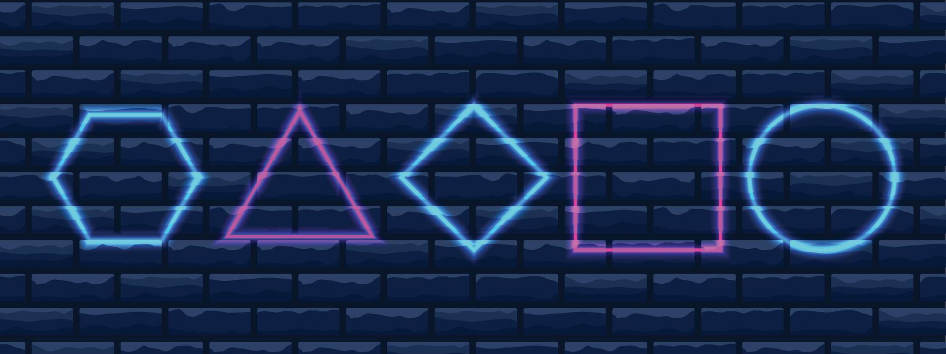 Neon Frames. A set of bright, glowing cyber-style frames with neon lights. Background collection of neon posters and futuristic frames. vector
