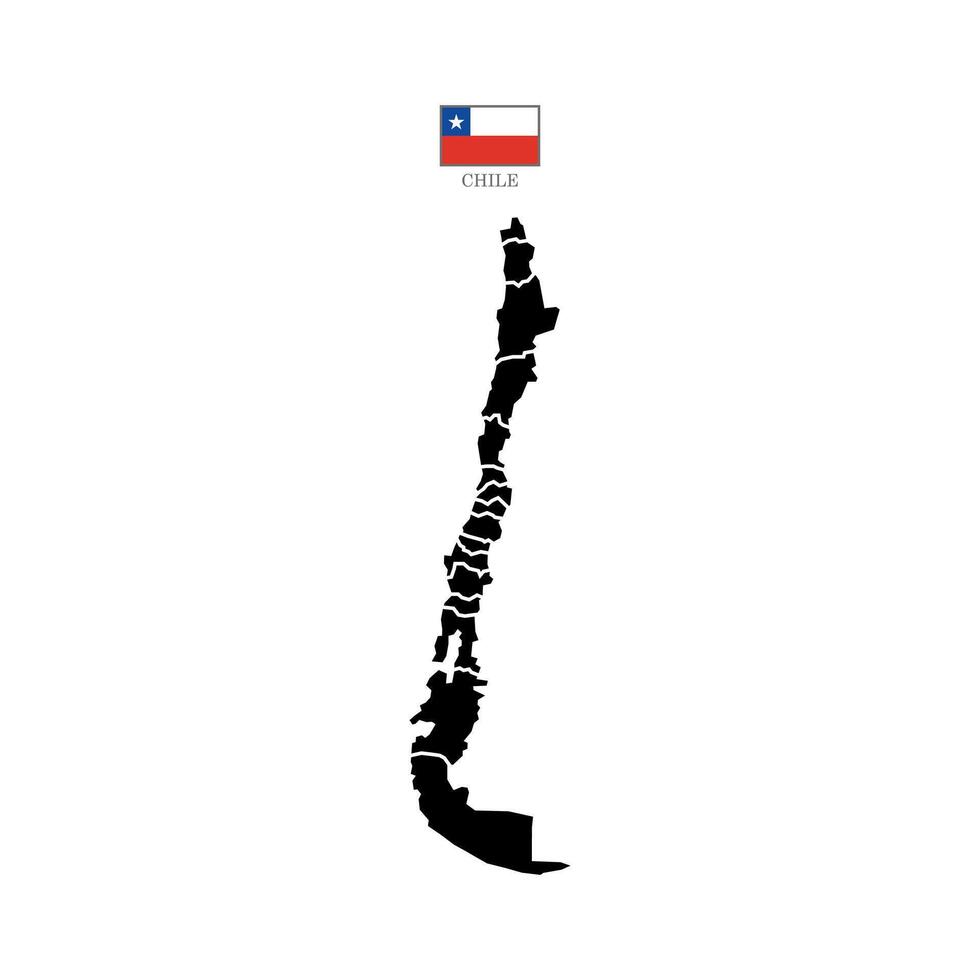 Flat Chile map with division to region. Chile States map isolated on white background illustration with national flag. vector