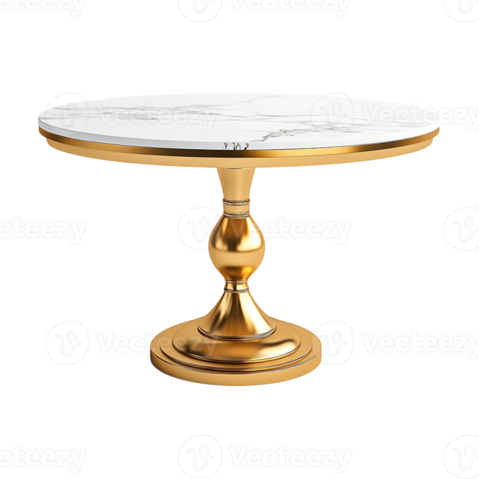 golden pedestal table with marble top on a transparent background png