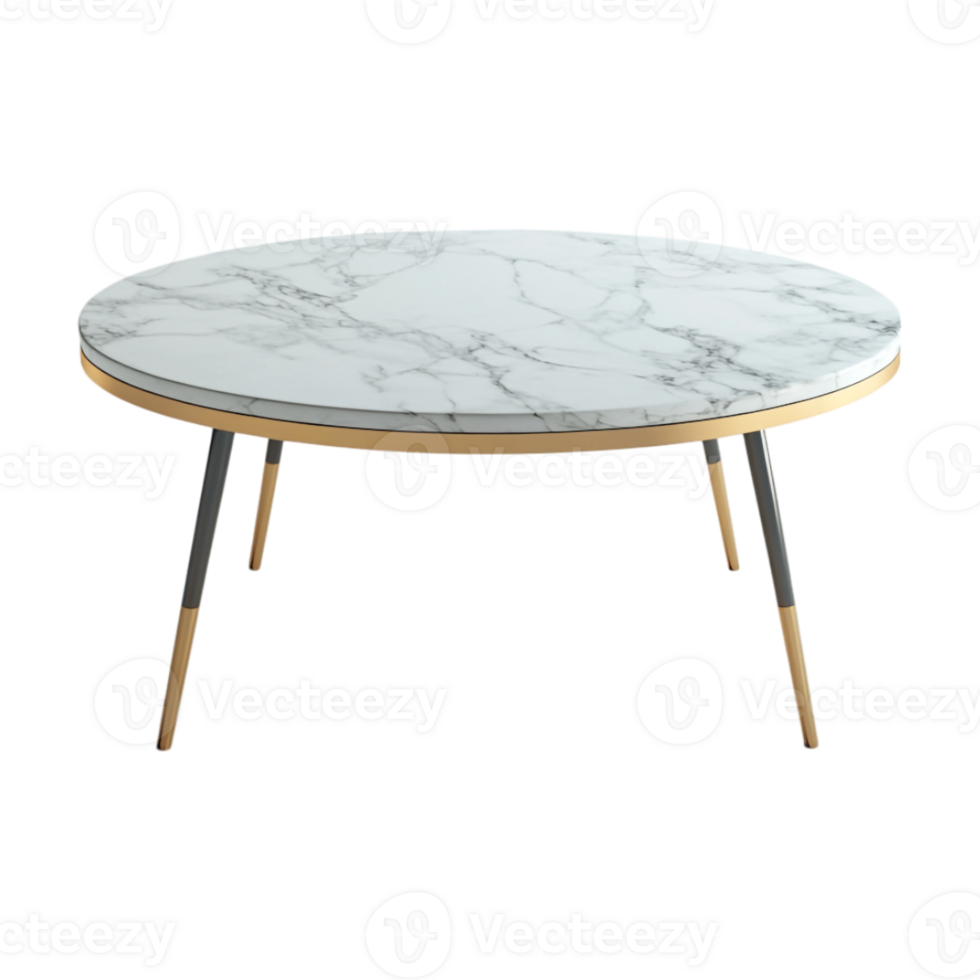 Marble Top Dining Table with Gold Base on Transparent png