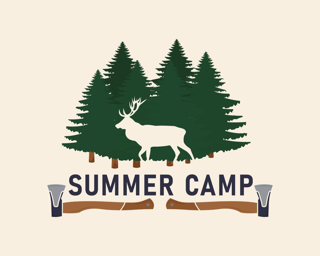 Outdoor adventure badge set with camping logos. Great for summer camp prints, apparel, and promotional materials. vector
