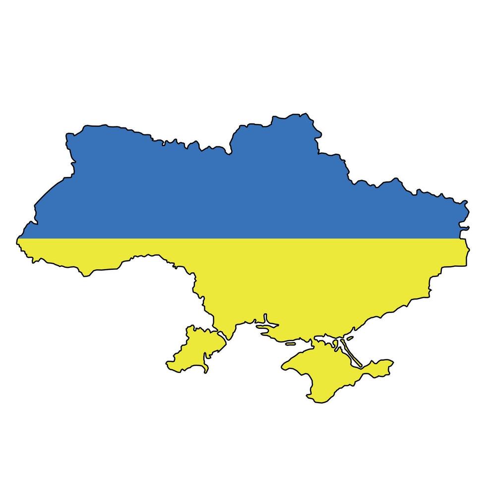 Flat Ukraine outline map with national flag. With black contour. Ukraine map isolated on white background illustration map vector