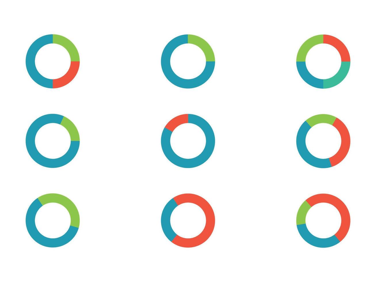 Rotation arrows in circular motion. Circle arrow combinations. Set of circular infographics. Graphic diagram. Design element. Illustration isolated on white background. vector