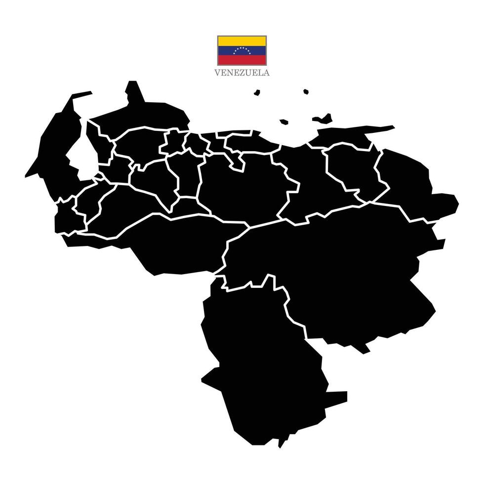 Flat Venezuela map with division to region. Venezuela map isolated on white background. Illustration with national flag. vector