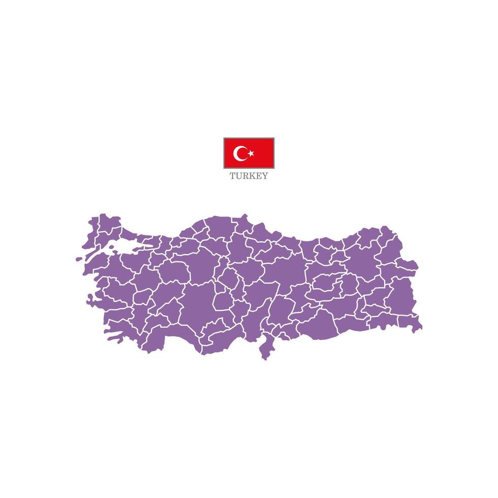 Colored silhouette purple Turkey map with division to region. Flat map Turkey. Part Asia map. Illustration with national flag. vector