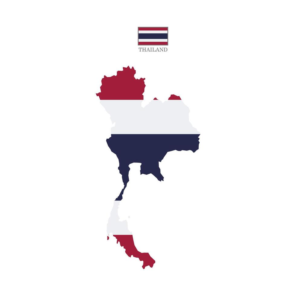 Flat Thailand outline map. With national flag. Thailand map isolated on white background illustration map vector