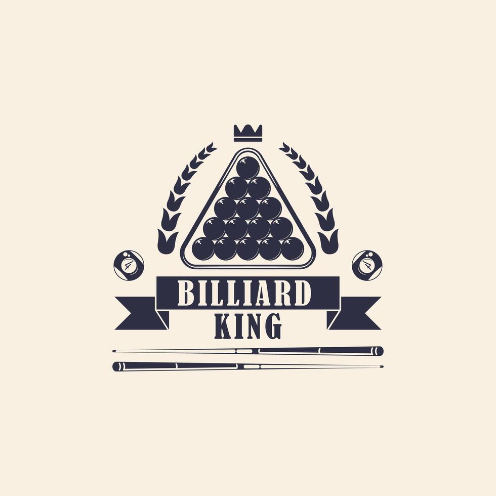illustration of pool emblems with 8-ball, crown, and ribbon elements. Great for promotional materials. vector