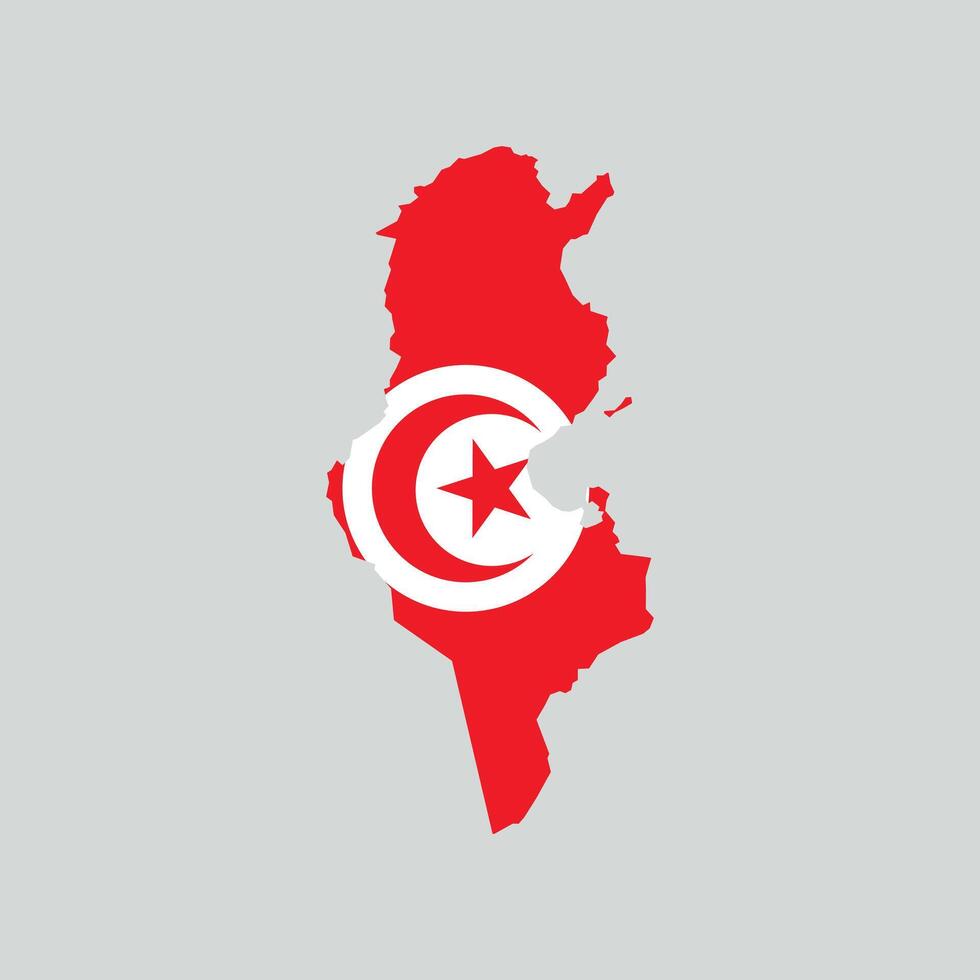 Flat Tunisia outline map with national flag. Tunisia map isolated on white background illustration map vector