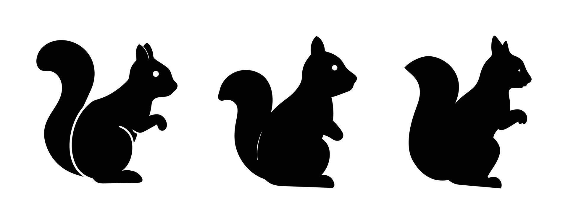 Three Black Silhouettes of Squirrels in Different Poses vector