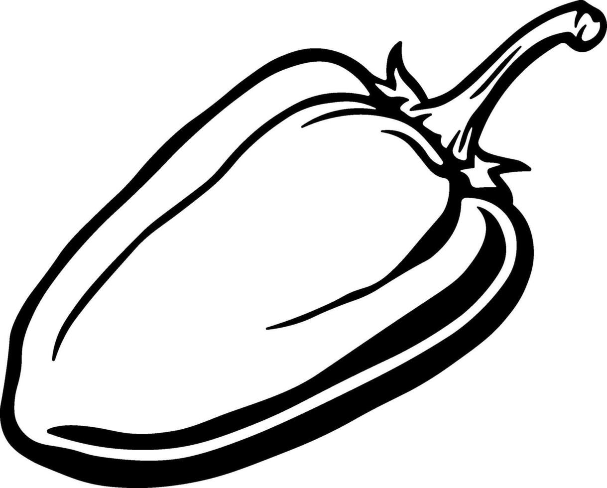 Black silhouette illustration of a bell pepper on transparent background. Minimalist vegetable outline perfect for food design, packaging, cooking apps, and healthy eating graphics. vector