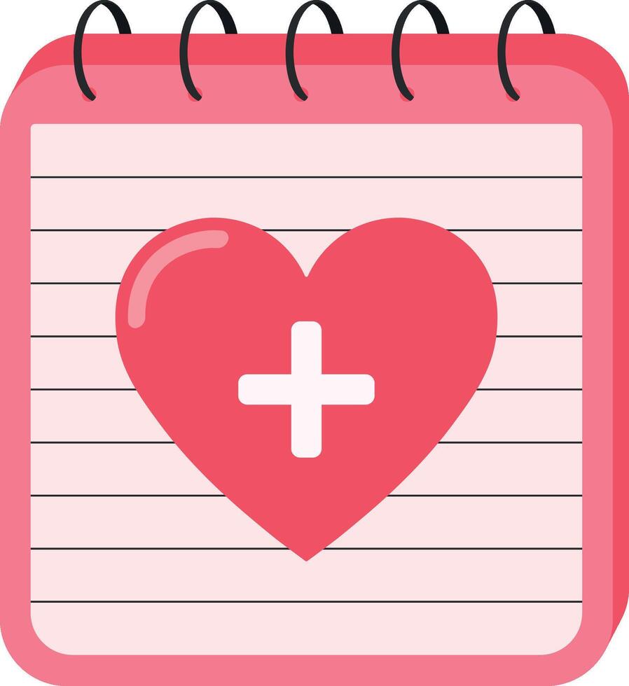 Flat icon of medical checkup calendar with heart and cross symbol. Health appointment planner. illustration isolated on transparent background. vector
