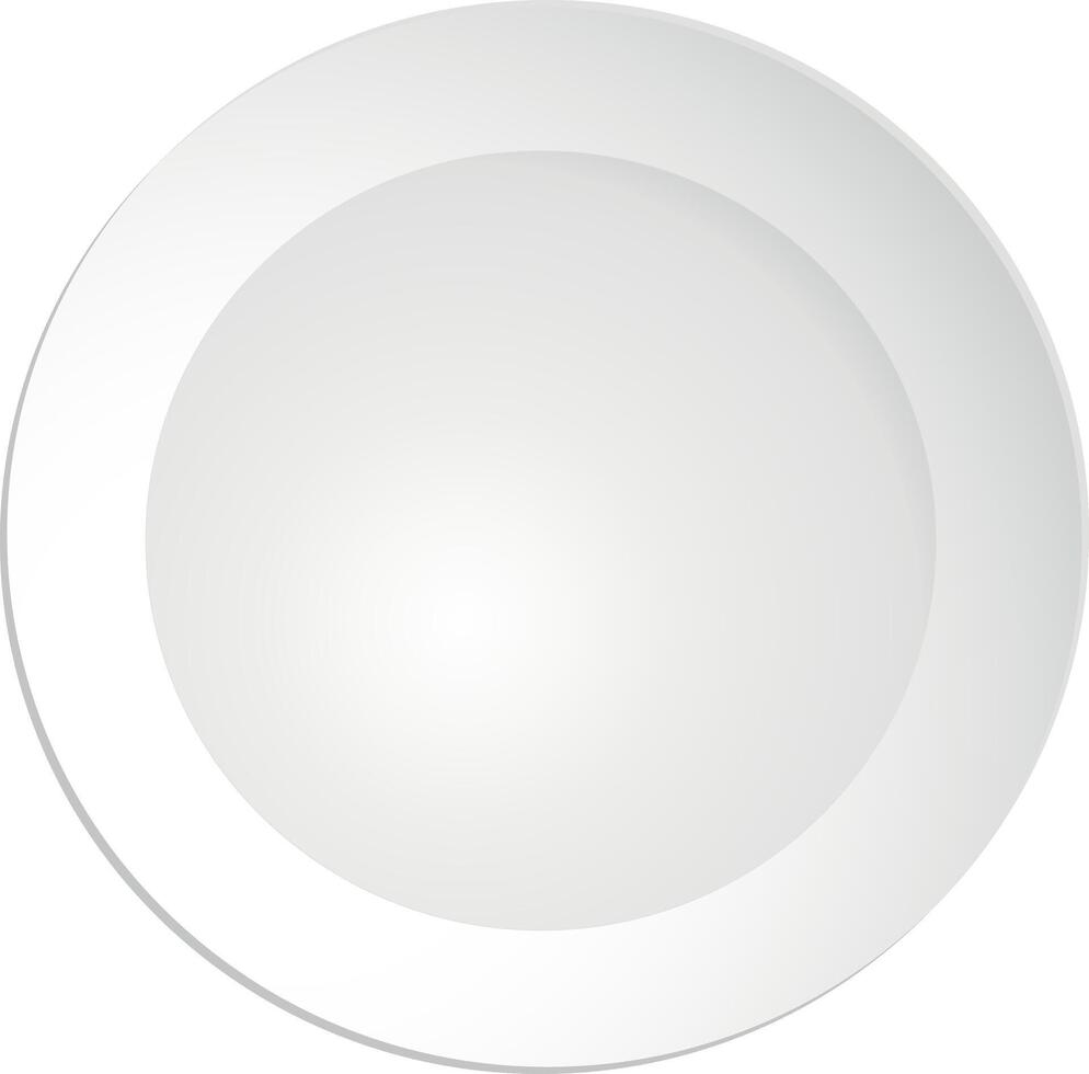 illustration of a round plate with subtle gray gradient. Realistic empty dish isolated on transparent background. Minimal kitchen or tableware element for food design. vector