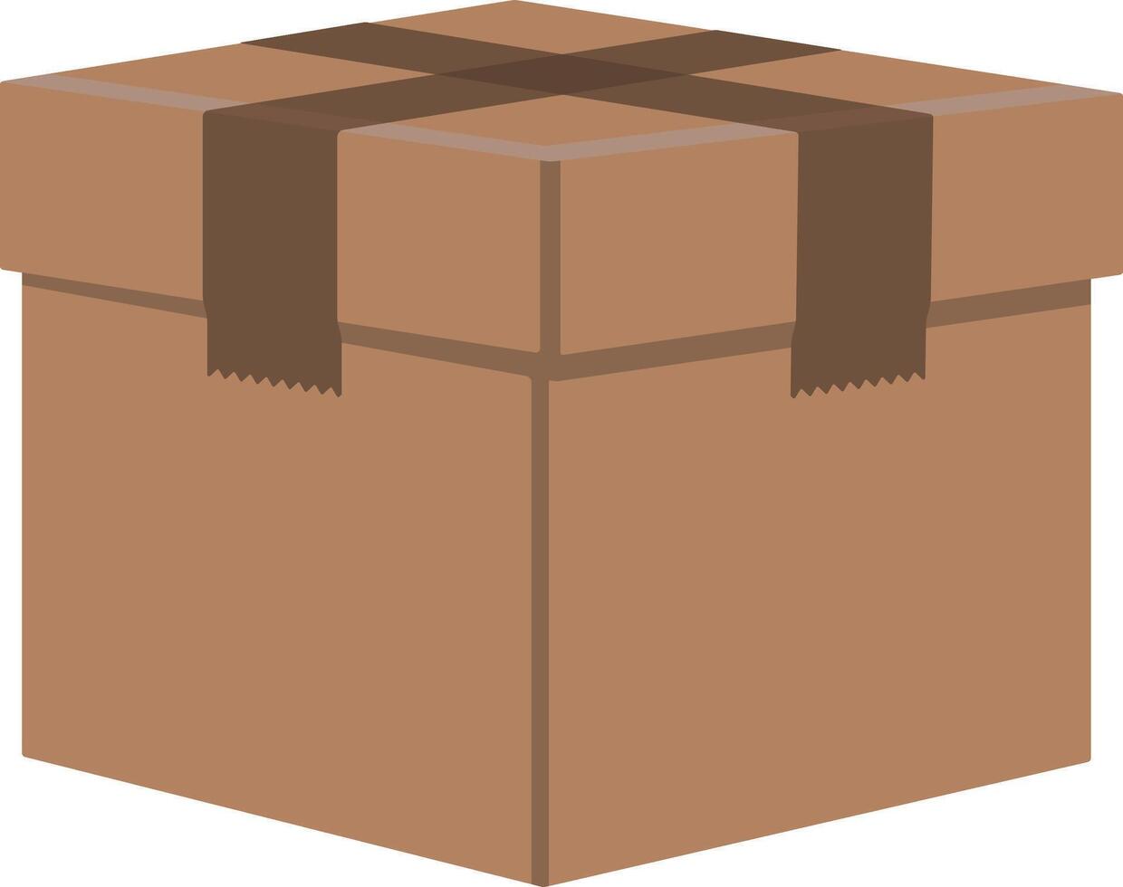 Simple cardboard box with brown tape, parcel packaging illustration on transparent background vector