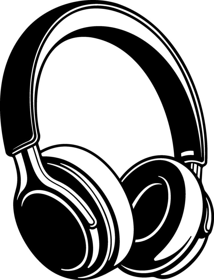 headphones black and white illustration without background. vector